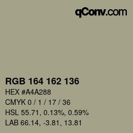 Color code: RGB 164 162 136 | qconv.com