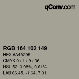 Color code: RGB 164 162 149 | qconv.com