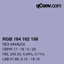 Color code: RGB 164 162 198 | qconv.com