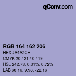 Color code: RGB 164 162 206 | qconv.com