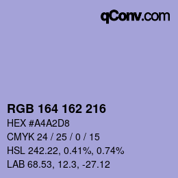 Color code: RGB 164 162 216 | qconv.com