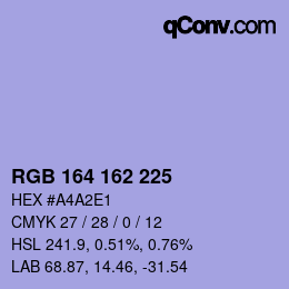 Color code: RGB 164 162 225 | qconv.com