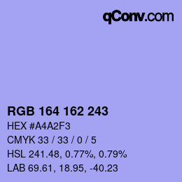 Color code: RGB 164 162 243 | qconv.com