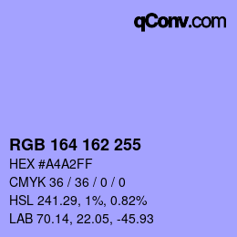 Color code: RGB 164 162 255 | qconv.com