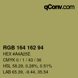 Color code: RGB 164 162 94 | qconv.com