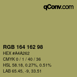 Color code: RGB 164 162 98 | qconv.com