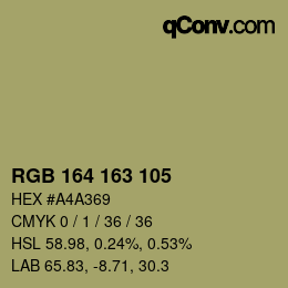Color code: RGB 164 163 105 | qconv.com
