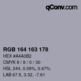 Color code: RGB 164 163 178 | qconv.com