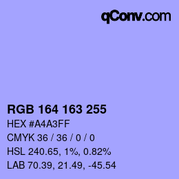 Color code: RGB 164 163 255 | qconv.com