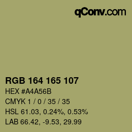 Color code: RGB 164 165 107 | qconv.com
