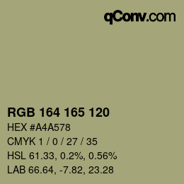 Color code: RGB 164 165 120 | qconv.com