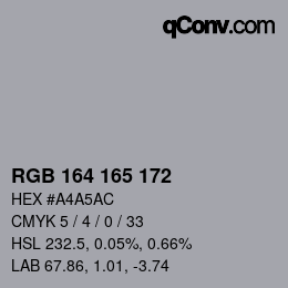 Color code: RGB 164 165 172 | qconv.com