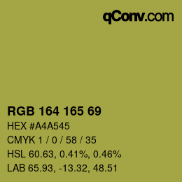 Color code: RGB 164 165 69 | qconv.com