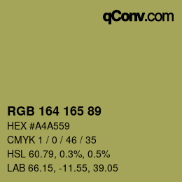 Color code: RGB 164 165 89 | qconv.com