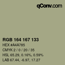 Color code: RGB 164 167 133 | qconv.com