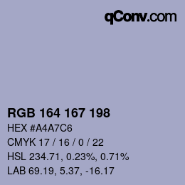 カラーコード: RGB 164 167 198 | qconv.com