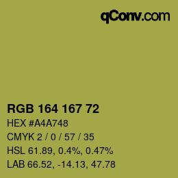 Color code: RGB 164 167 72 | qconv.com
