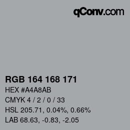 颜色代码: RGB 164 168 171 | qconv.com