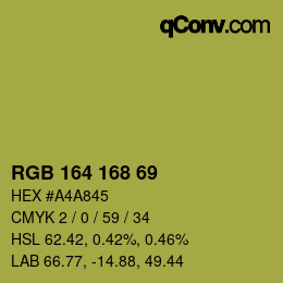 Color code: RGB 164 168 69 | qconv.com