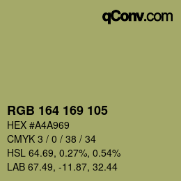 Color code: RGB 164 169 105 | qconv.com