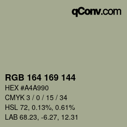 Color code: RGB 164 169 144 | qconv.com