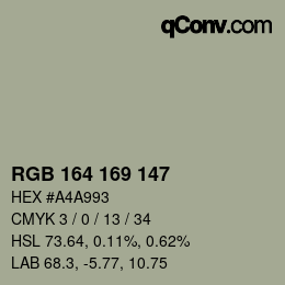 Color code: RGB 164 169 147 | qconv.com
