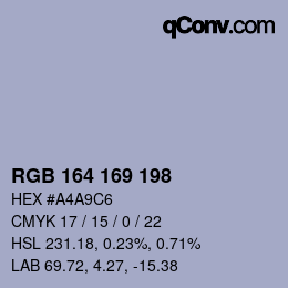 カラーコード: RGB 164 169 198 | qconv.com