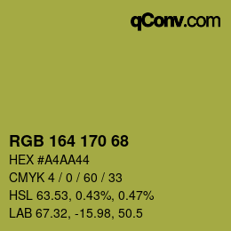 Color code: RGB 164 170 68 | qconv.com