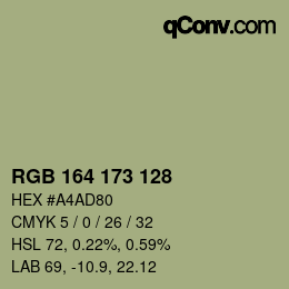 Color code: RGB 164 173 128 | qconv.com