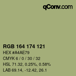 Color code: RGB 164 174 121 | qconv.com