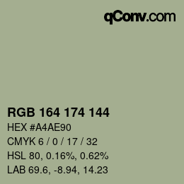 Color code: RGB 164 174 144 | qconv.com
