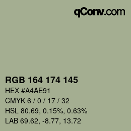 Color code: RGB 164 174 145 | qconv.com