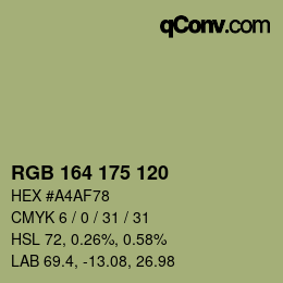 Color code: RGB 164 175 120 | qconv.com