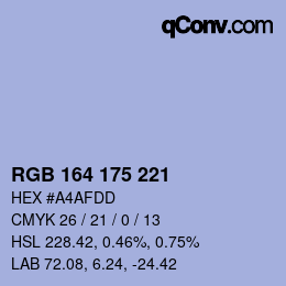 Color code: RGB 164 175 221 | qconv.com