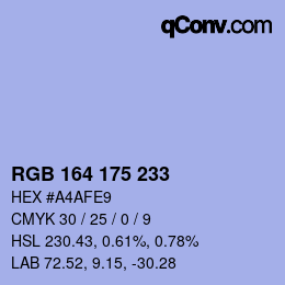 カラーコード: RGB 164 175 233 | qconv.com