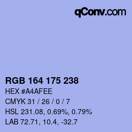 Color code: RGB 164 175 238 | qconv.com