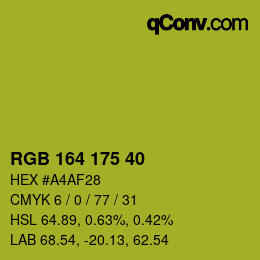 Color code: RGB 164 175 40 | qconv.com