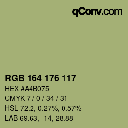 Color code: RGB 164 176 117 | qconv.com