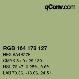 Color code: RGB 164 178 127 | qconv.com