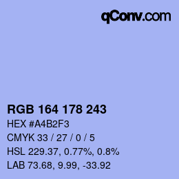 Color code: RGB 164 178 243 | qconv.com