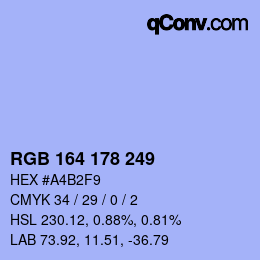 Color code: RGB 164 178 249 | qconv.com