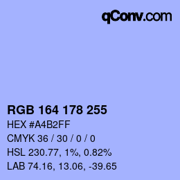 カラーコード: RGB 164 178 255 | qconv.com