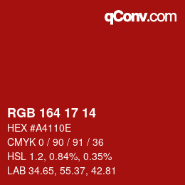 カラーコード: RGB 164 17 14 | qconv.com