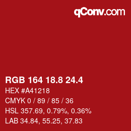 カラーコード: RGB 164 18.8 24.4 | qconv.com