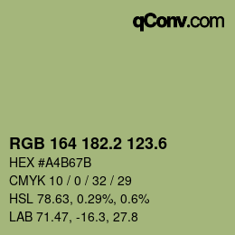 カラーコード: RGB 164 182.2 123.6 | qconv.com