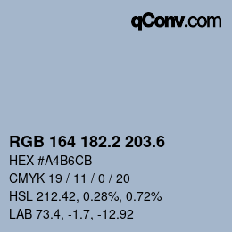 カラーコード: RGB 164 182.2 203.6 | qconv.com