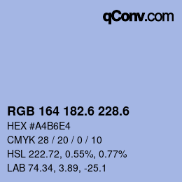 カラーコード: RGB 164 182.6 228.6 | qconv.com