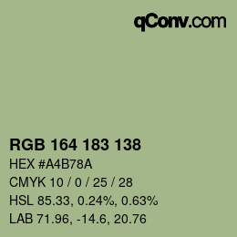 Color code: RGB 164 183 138 | qconv.com