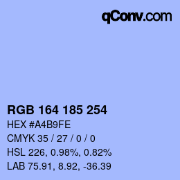 Color code: RGB 164 185 254 | qconv.com