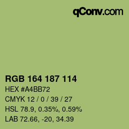 Color code: RGB 164 187 114 | qconv.com